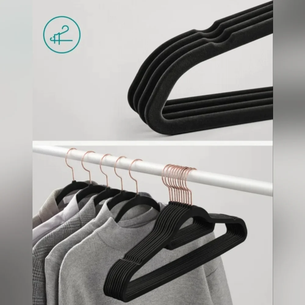 Hangers 18 Pack -Black Velvet Non-Slip Rose gold hook